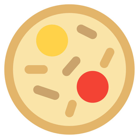 Pizza crust topped with delicious veggiesのイラスト素材