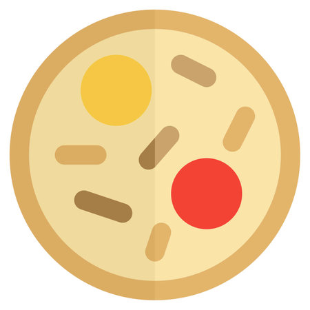 Pizza crust topped with delicious veggiesのイラスト素材