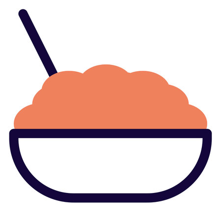 Cooked brown rice in bowl with spoon.のイラスト素材