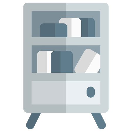 Wooden cabinet with several books.のイラスト素材