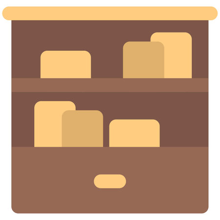 Antique bookshelf made of wood with drawer.のイラスト素材