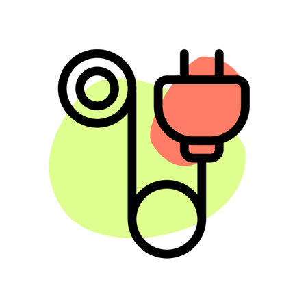 Rolling power cables links portable devices to electrical sources.のイラスト素材