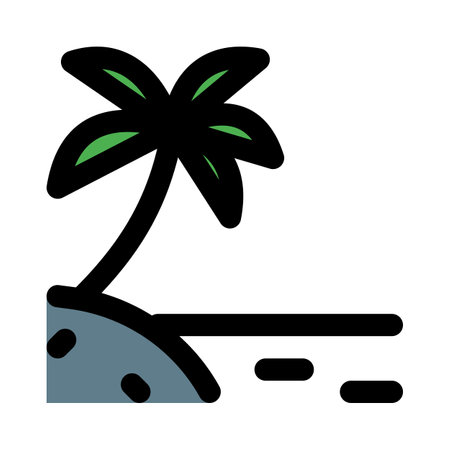 Tropical beach with a palm tree, outdoor vacation plan.のイラスト素材