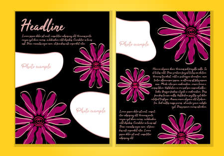 Pink Floral Theme Black Flyer Template A4 Sizeのイラスト素材