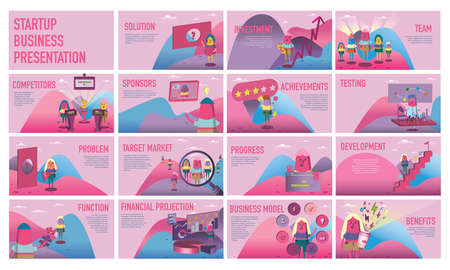 Startup Character Set Marketing Illustration Vibrant Color Gallery Business Development Graphic Elements Innovative Product Or Service Business Model Slide Presentationのイラスト素材