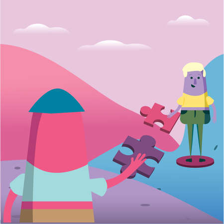 Startup Innovative Business Product or Service Functionality Concept Vibrant Color Flat Isometric Illustration Developing Creativity and Idea Finding Answer To Questions Piece Of Puzzleのイラスト素材