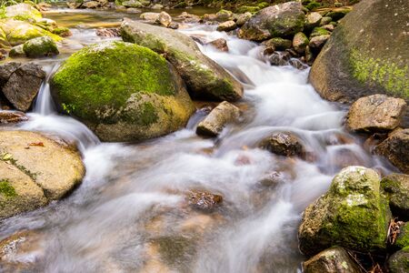 beautiful waterfall deep in the forest. cool and clean water falling in the stone. concept nature and travelの写真素材