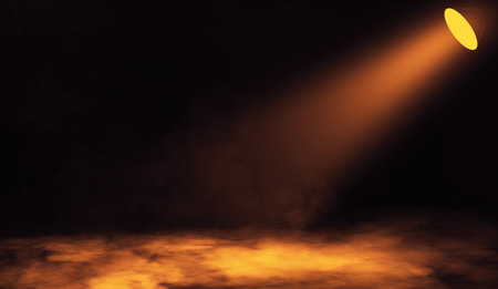 Colorful projector. Spotlight stage with smoke on the floor . Isolated background.