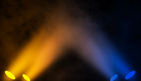 Colorful projector spotlight on the floor . Beautfiul duotone performance stage. Background texture.
