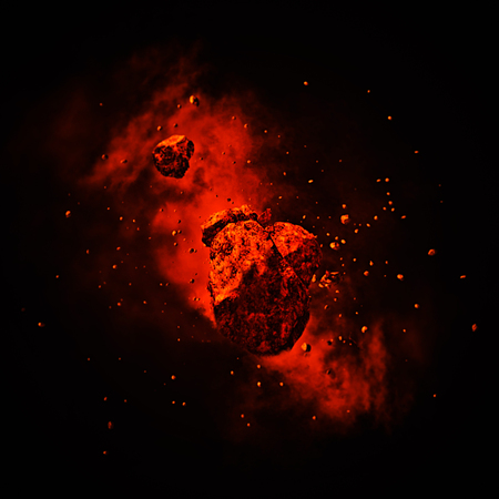 Fire meteor storm. Powerful asteroid moving. Concept art .の写真素材