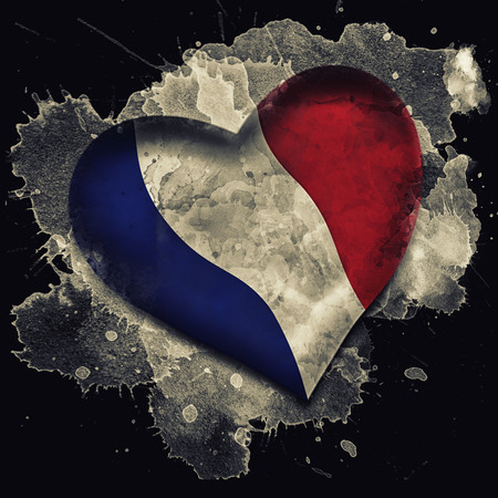 Flag of France. Watercolor on black backgroundの写真素材