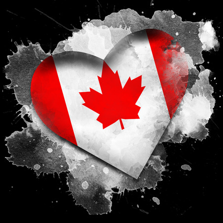 Flag of Canada. Watercolor on black backgroundの写真素材