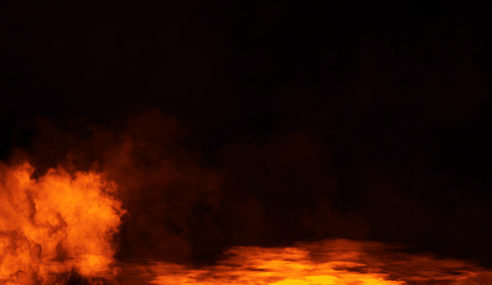 Fire smoke on the floor . Isolated black background . Misty fog effect texture overlays for text or...