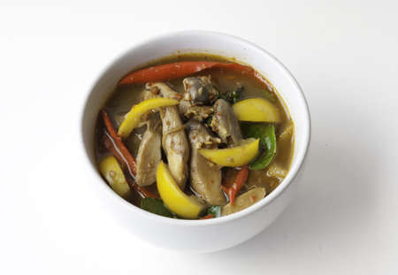 Thai style food Red curry cook with Termite mushroom and herb. の写真素材