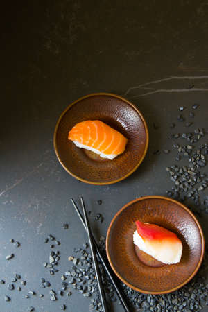 Sushi on black backgroundの写真素材