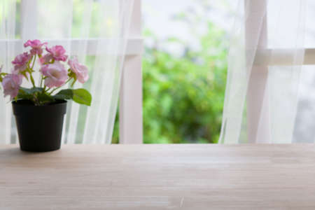 Wooden over summer window backgroundの写真素材