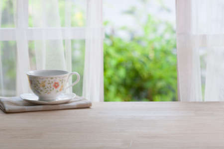 Wooden over summer window backgroundの写真素材