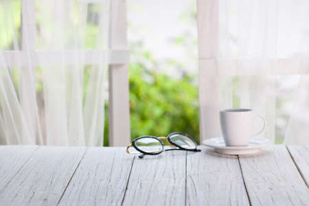 Wooden over summer window backgroundの写真素材