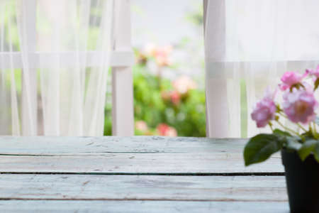 Wooden over summer window backgroundの写真素材