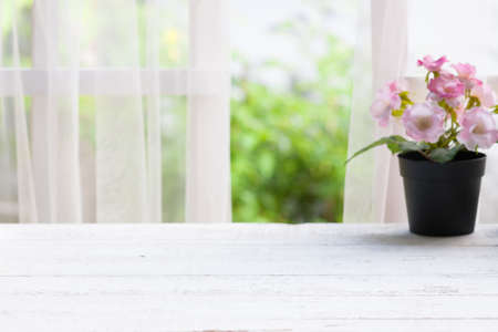 Wooden over summer window backgroundの写真素材