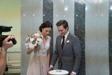 The bride and groom in the registry officeの写真素材