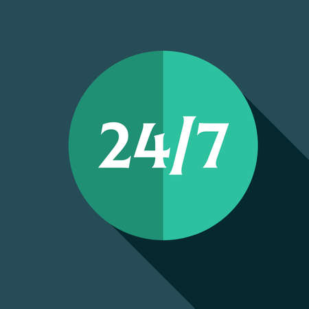 24-7 support, work time vector illustration.  Service concept. Flat color. Call, help center, technical support. Symbol, sign isolated on cold for logo, mobile, app, design, web, dev, ui, ux.のイラスト素材