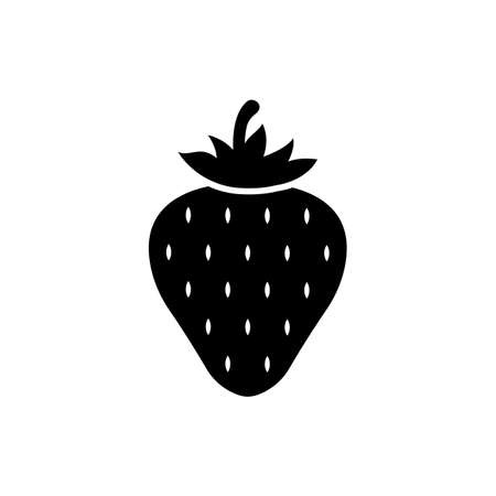 Solid black strawberry fruit icon. Vector EPS 10. Fresh berry illustration. Isolated symbol on white background. Can be used for any platform or purpose dev, app, design, web, ui, ux, gui.のイラスト素材