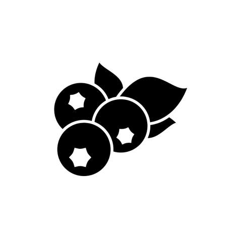 Ripe blueberry fruit vector icon in black. EPS 10. Natural food illustration. Berry's with leaves. fresh nature food. Can be used for  app, web, brochures, banner, restaurant menu and marketのイラスト素材