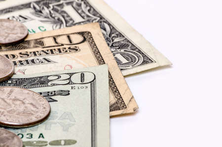 American money dollar bills close up isolated on white background. color image in horizontal...