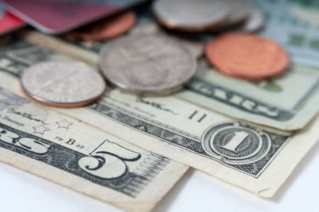 American money dollar bills close up isolated on white background. color image in horizontal...