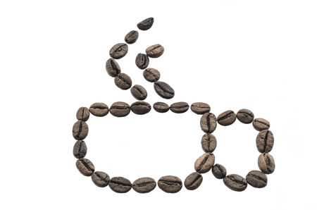 cup made of coffee beans isolated on white backgroundの写真素材