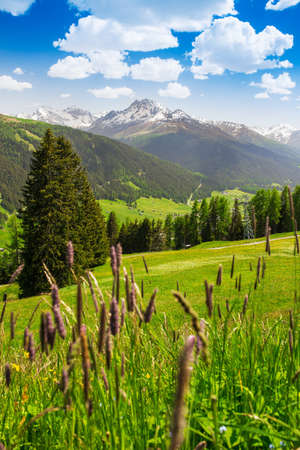 View to Davos city and Swiss Alps from the top of the Schatzalp mountain, Grison, Switzerland