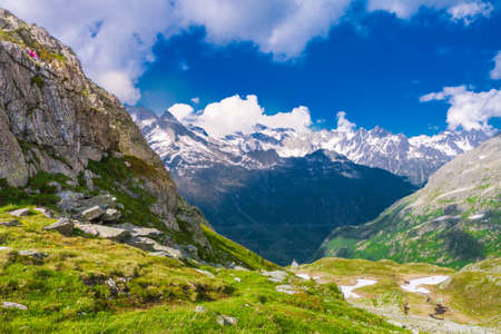 View from the top of the Susten pass mountain road, Swiss Alps, Switzerland