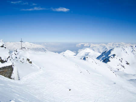 Beautiful view from the top of skiing resort in Lenzerheide Swiss Alps, Grisons, Switzerlandの写真素材