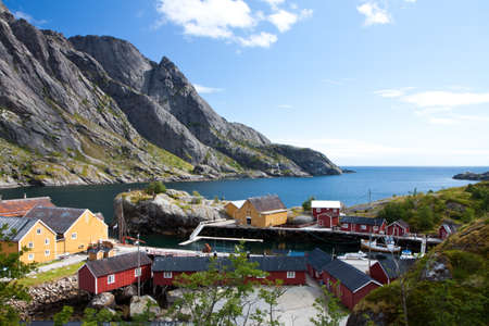 Fishing village in Norway, Nusfjord, Lofotenの写真素材