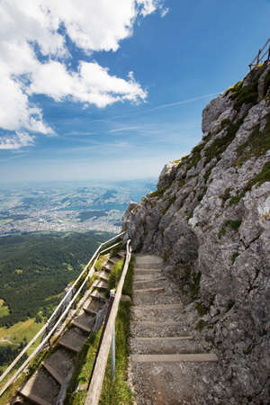 View of Swiss Alps from Mt. Pilatus and Lucerne lake (Vierwaldstattersee) in Lucerne, Switzerlandの写真素材