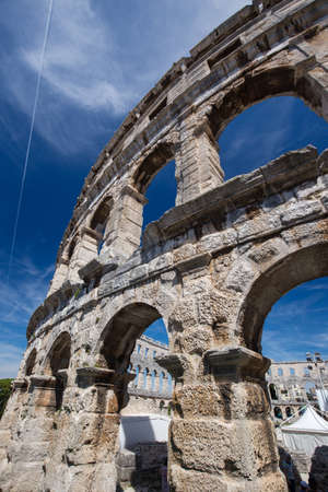 Ancient Roman Amphitheater and Church in Pula, Istria, Croatiaの写真素材