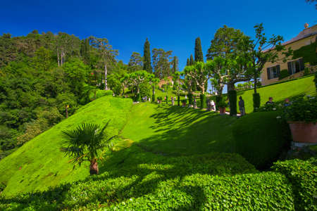 View to garden in Villa Balbianello, Italy.のeditorial素材