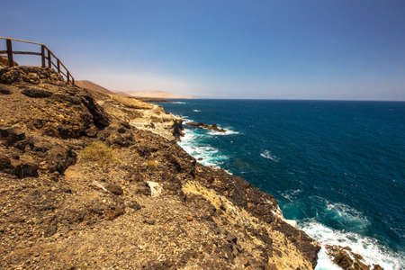 View to Ajuy coastline with vulcanic mountains on Fuerteventura island, Canary Islands, Spain.