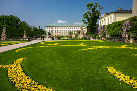View to Mirabell Palace and Gardens in Salzburg. Gardens were opened to public in 1854. Austriaのeditorial素材