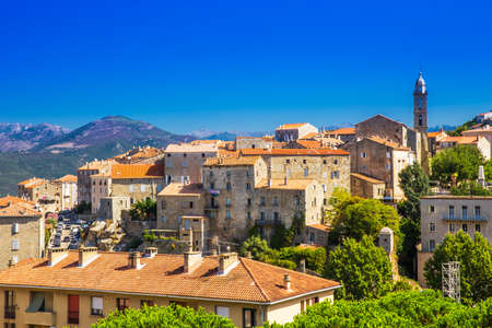 Sartene old town with green forest and mountains, Corsica, France, Europe.の写真素材