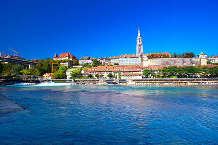 View of Bern old city center with river Aare. Bern is capital of Switzerland and fourth most...