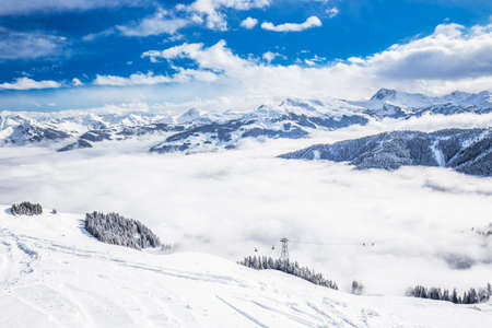 Trees covered by fresh snow in Austria Alps from Kitzbuehel ski resort - one of the best ski resort...