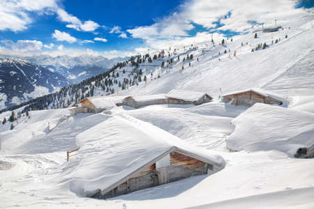 Trees covered by fresh snow in Austrian Alps, Zillertalの写真素材
