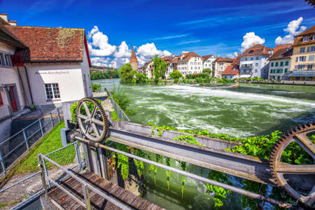 BREMGARTEN, SWITZERLAND - August 2016 - Old city center of Bremgarten city in Switzerland.のeditorial素材
