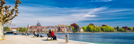 CONSTANCE, SWITZERLAND - April 2017 - Promenade in Konstanz city center. Konstanz is a university city located at the western end of Lake Constance in the south-west corner of Germany, Switzerlandのeditorial素材
