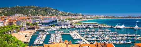Coastline view on french riviera with yachts in Cannes city center, Frence, Europaの写真素材