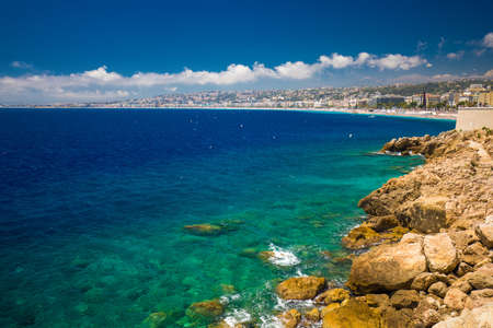 Beach promenade in old city center of Nice, French riviera, France, Europe.の写真素材