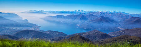View to Swiss Alps from Monte Lema, Canton Ticino, Switzerland, Europe. の写真素材