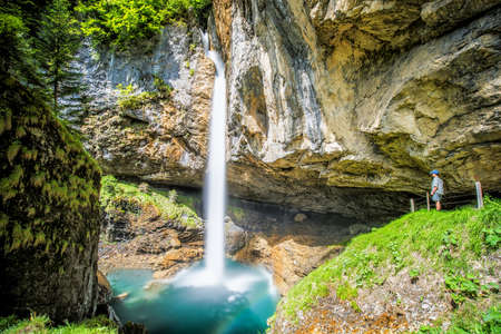 Stunning waterfall in Switzerland near Klausenpass, Canton Glarus, Switzerland, Europe.の写真素材